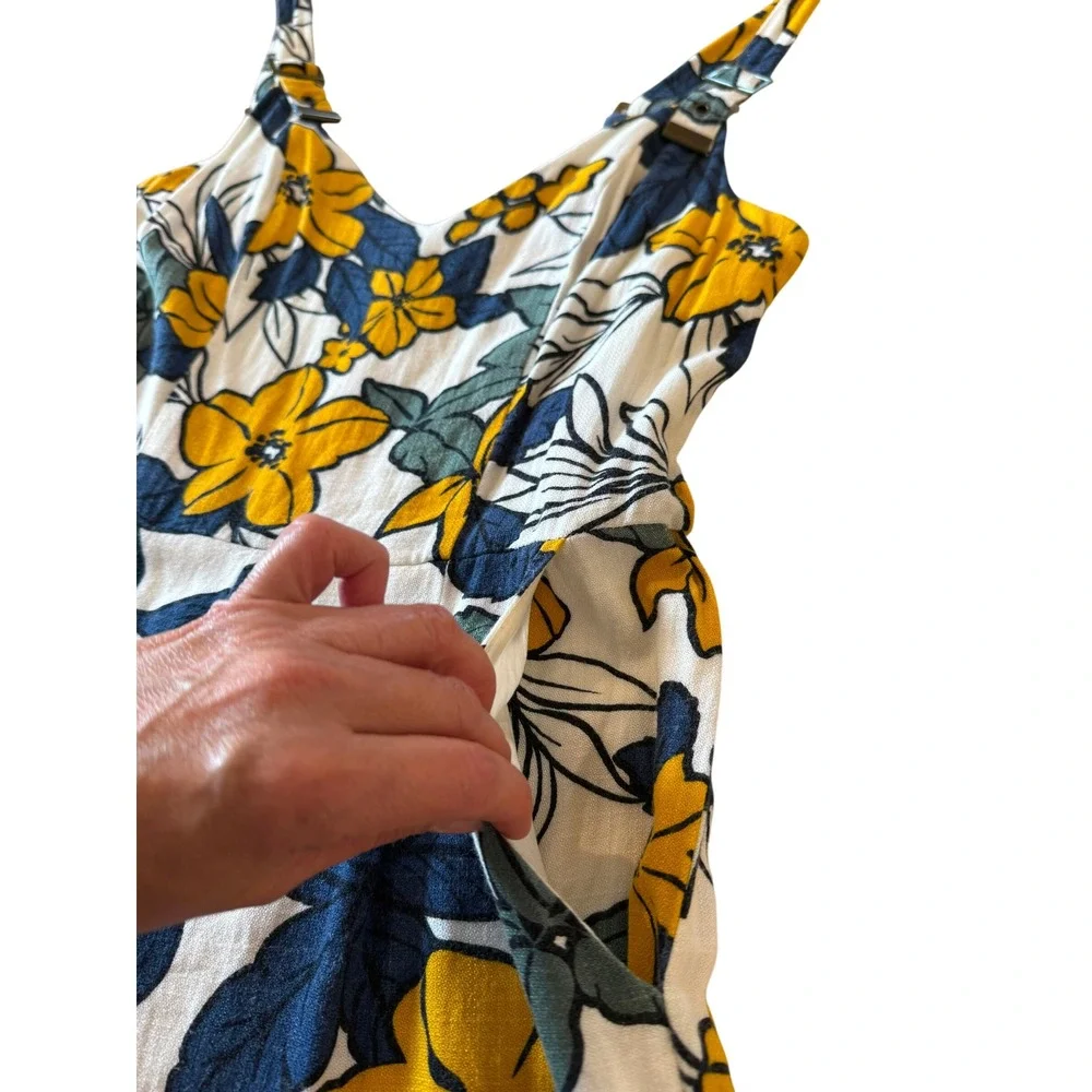 J.O.A. Los Angeles Floral Wide Leg Jumpsuit Small Yellow Navy Culotte Crop Lulus